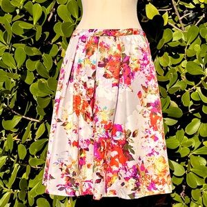 The Limited Purple Floral Satin Skirt Size S 4 6 Pleated Midi Boho Lined Cottage